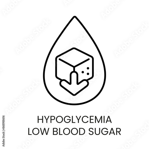 Hypoglycemia Low blood sugar, symptom in diabetes vector line icon with editable stroke