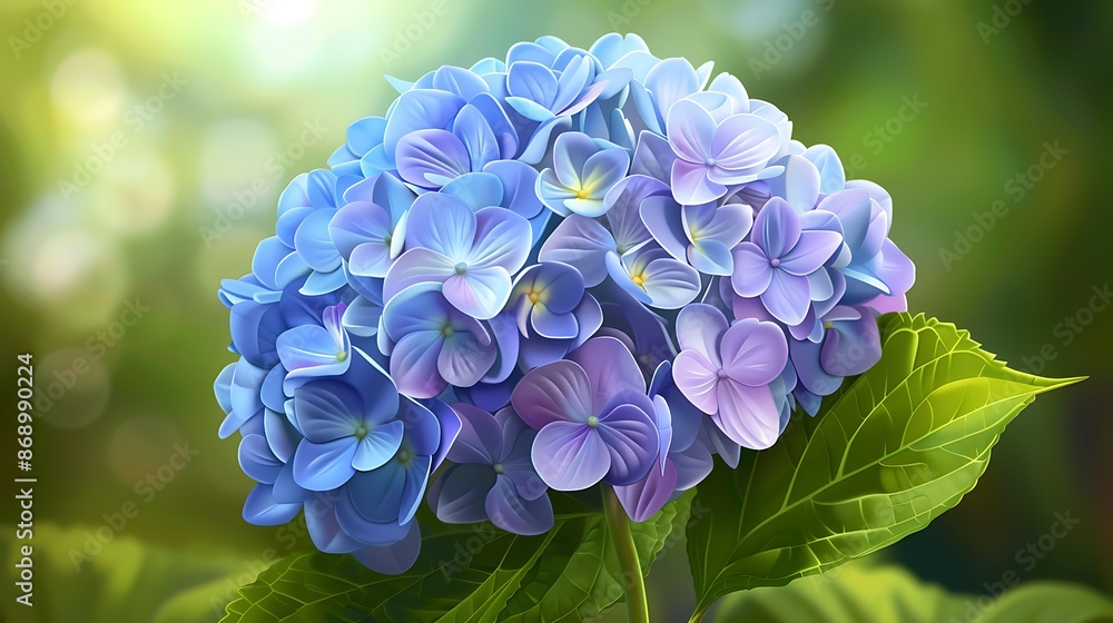 The hydrangea macrophylla flower at garden background very detailed and realistic shape
