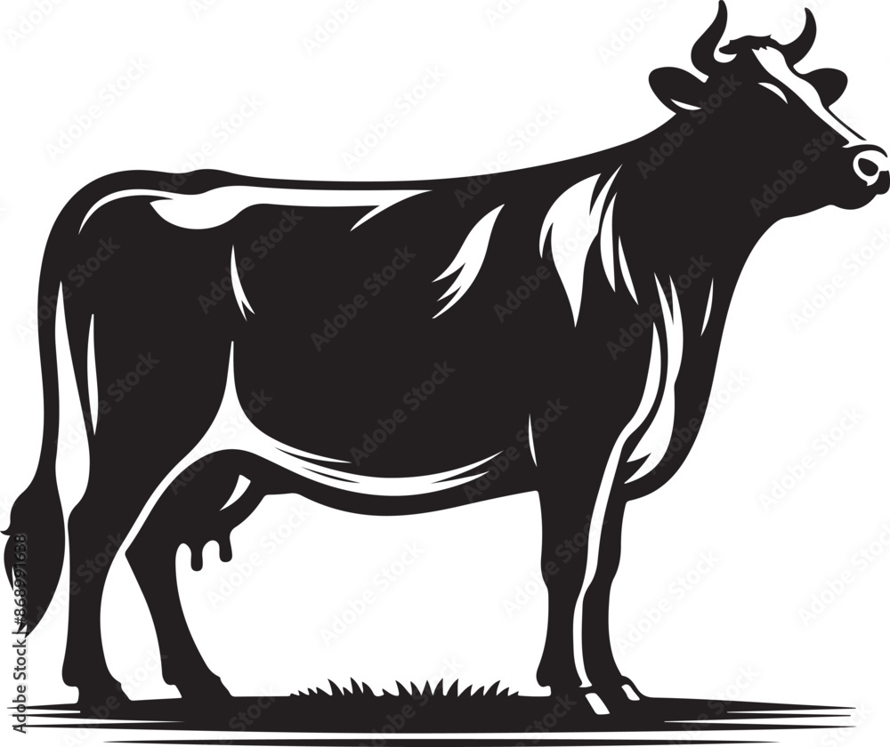 Cow Silhouette Vector Art | Profile View with Tail | White Background Cow Silhouette Vector Art | Profile View with Tail | White Background