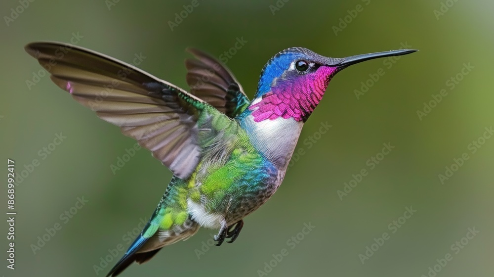 Hummingbird with Colorful Belly in Flower Garden Hummingbird with Colorful Belly in Flower Garden