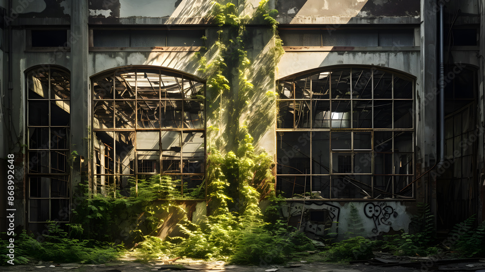 Obraz premium Echoes of Bygone Times: An Unsettling Portrait of an Abandoned Industrial Building
