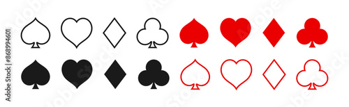 Suit deck of playing cards set. Play card in line and symbol. Vector