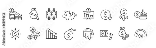Loss money icons set. Bankruptcy and crisis icon. Vector illustration