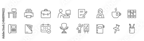 Work place icons. Set of workspace, office. Vector illustration