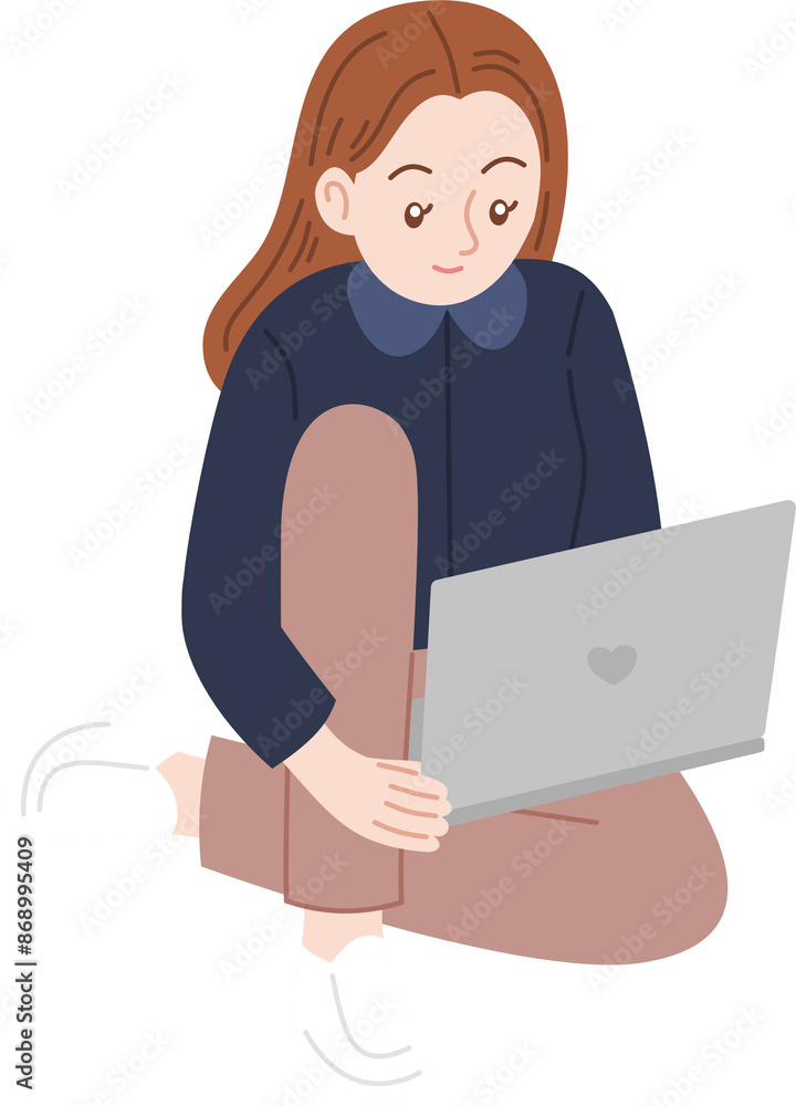 woman working with laptop cartoon illustration woman working with laptop cartoon illustration
