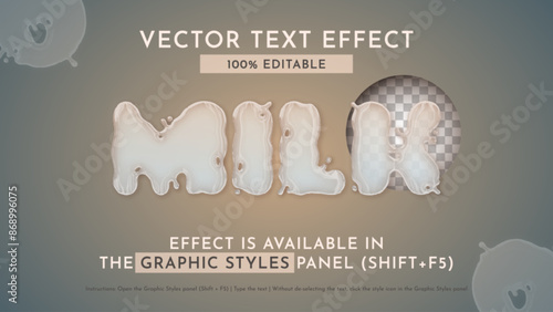Milk Editable Text Effect, Graphic Style. Vector Mockup and Template. Slogan and Brand Company.