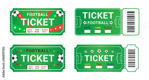Ticket pass for a sports game and football championship tournament. Vector illustration isolated on white background