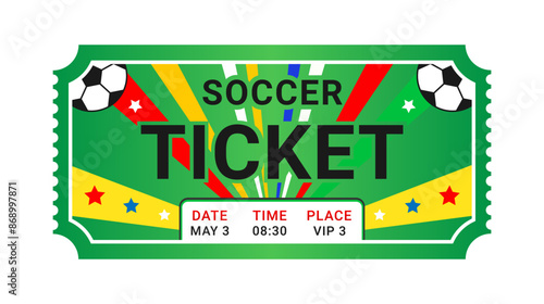 Soccer championship tournament ticket pass on white background