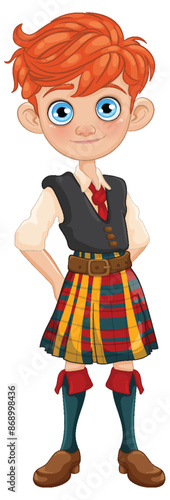 Red-haired boy wearing a kilt and vest