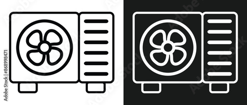 Heat pump icon. Ac outdoor unit icon in line style icon, isolated on white and black background. Heating and cooling appliance. Vector