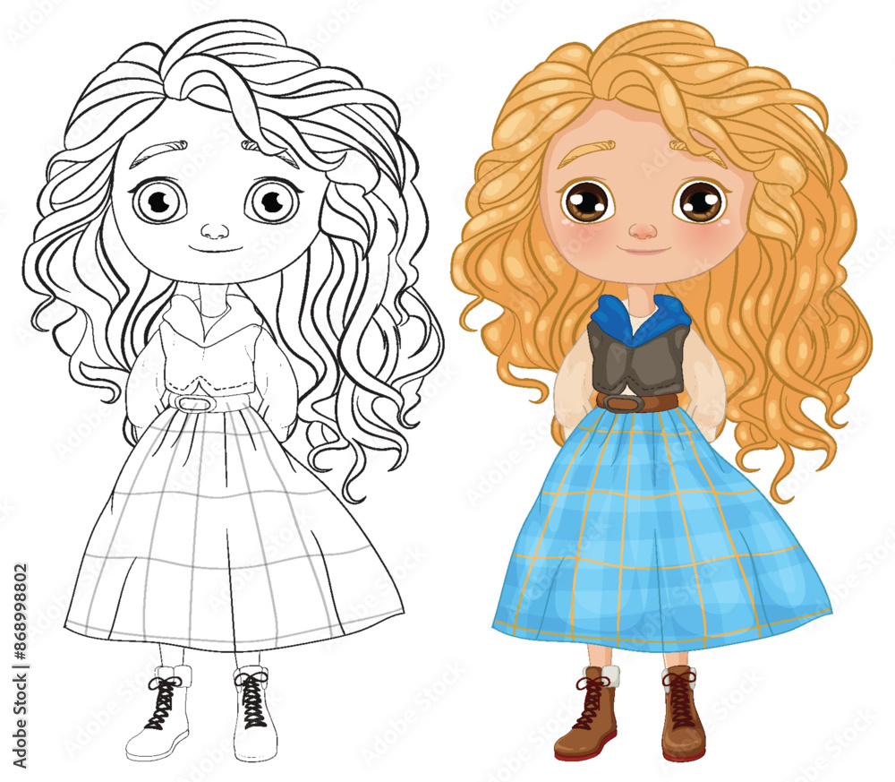 Illustration of a girl in a blue dress