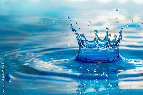 Regal blue water drop with a crown, symbolizing purity and elegance photo