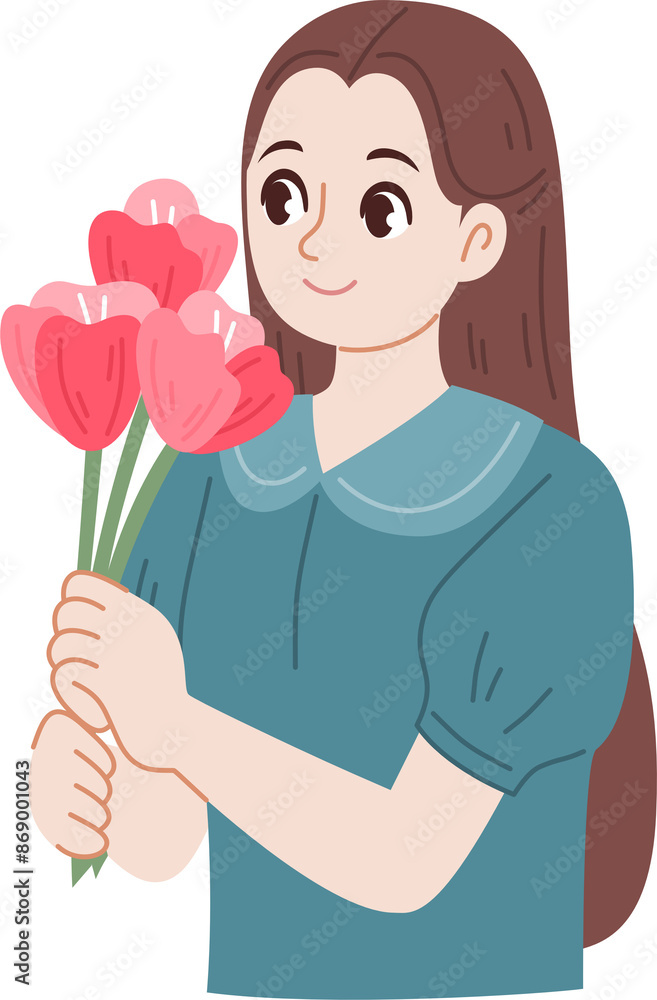 woman holding flower cute portrait illustration
