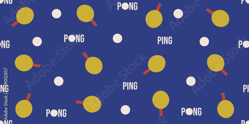 Ping pong seamless pattern. Sport wallpaper design with table tennis equipment. Simple pastel colors vector aesthetic can used wrapping paper, wall decor, bed linen print. EPS 10