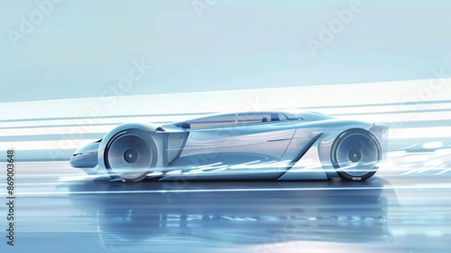 Cutting-Edge Speed: Futuristic Silver Car on Light Blue Background - Ideal for Performance & Competition Themes