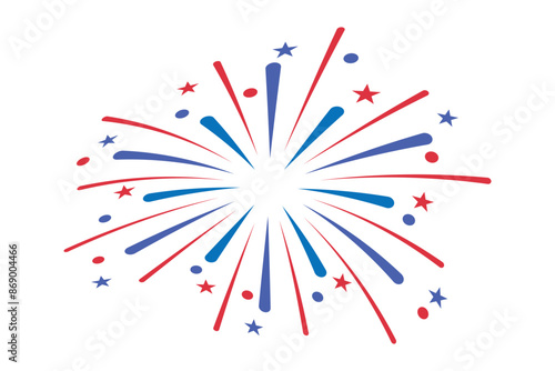 fireworks fourth of July. fireworks with red and blue stars and sparks. united states of america independence day. usa celebration design element. transparent png and vector illustration.