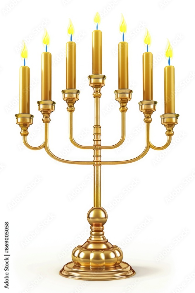 Golden Menorah with Lit Candles Golden Menorah with Lit Candles