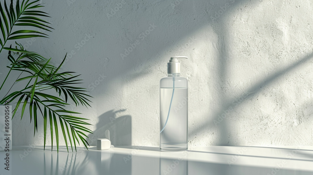 Vertical empty lotion bottle made of glass Vertical empty lotion bottle made of glass