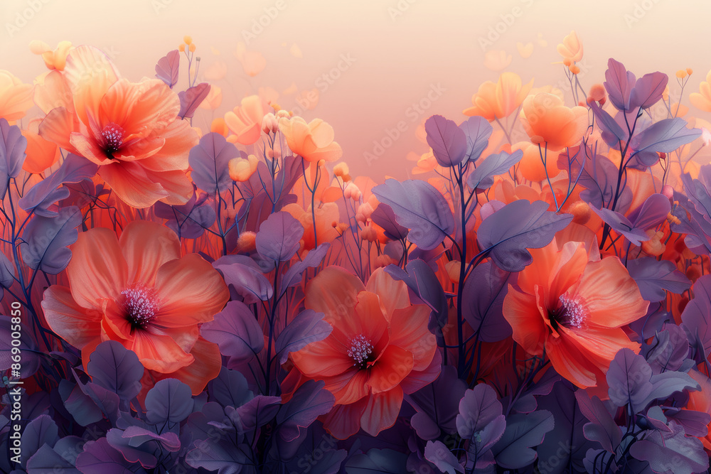 A field of flowers with a purple and orange hue A field of flowers with a purple and orange hue