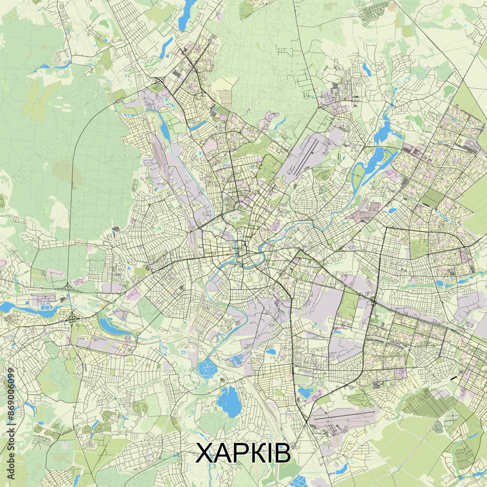 Fototapeta premium Kharkiv, Ukraine map poster art