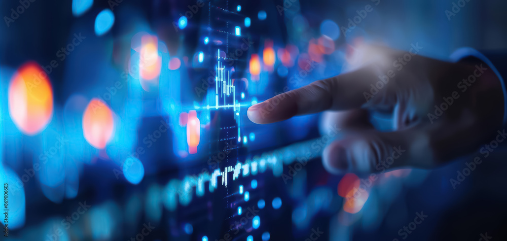 A financial advisor pointing at a rising stock chart on a large monitor, symbolizing the growth of investments A financial advisor pointing at a rising stock chart on a large monitor, symbolizing the growth of investments