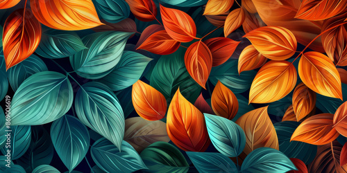 Wallpaper Mural A colorful leafy background with a variety of colors including blue, green Torontodigital.ca
