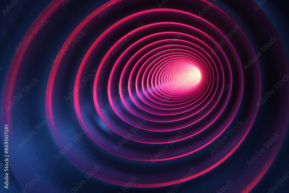 A spiral of purple and red colors with a yellow light in the middle A spiral of purple and red colors with a yellow light in the middle