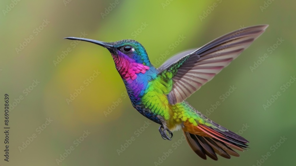 Fototapeta premium Portrait of a Hummingbird with a Long and Graceful Tail 