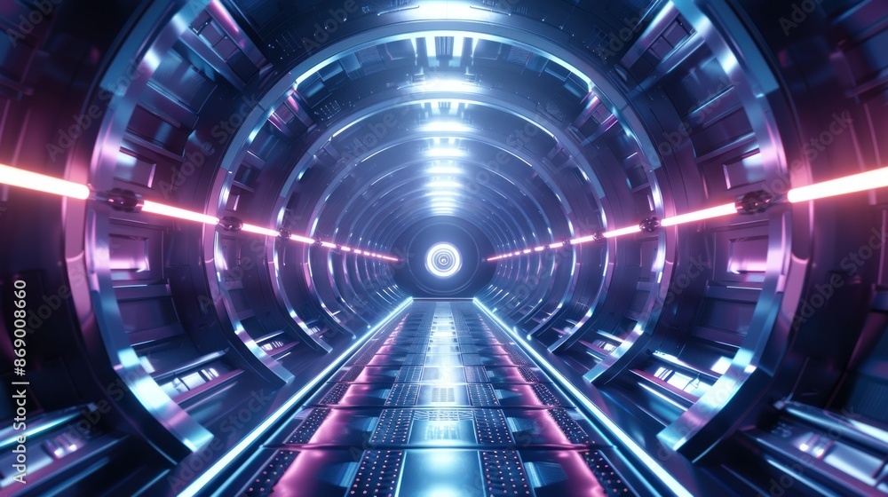 Futuristic Spaceship Tunnel Motion Graphics. generative AI image Futuristic Spaceship Tunnel Motion Graphics. generative AI image