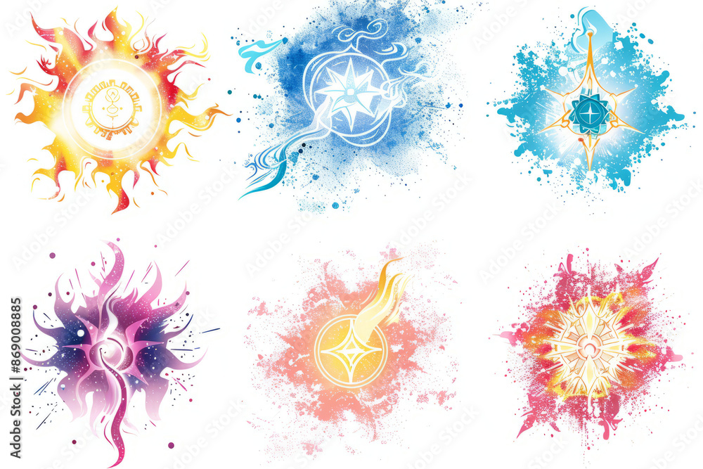 Fototapeta premium series of arcane symbols being inscribed in mid-air, each symbol surrounded by a burst of magical energy.