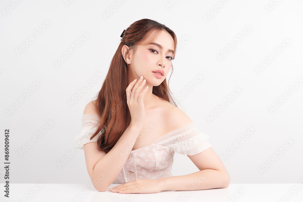 Beautiful young asian woman with clean fresh skin on white background, Face care, Facial treatment, Cosmetology, beauty and spa, Asian women portrait. Beautiful young asian woman with clean fresh skin on white background, Face care, Facial treatment, Cosmetology, beauty and spa, Asian women portrait.