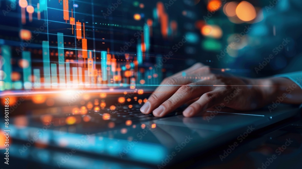 Smart businessman uses financial data on future laptop stock graph. Stock market, business, investors and data analysis. digital technology Cryptocurrency success code Smart businessman uses financial data on future laptop stock graph. Stock market, business, investors and data analysis. digital technology Cryptocurrency success code