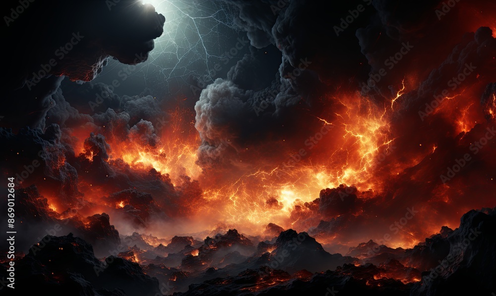 Dark Sky Filled With Red and Orange Clouds Dark Sky Filled With Red and Orange Clouds