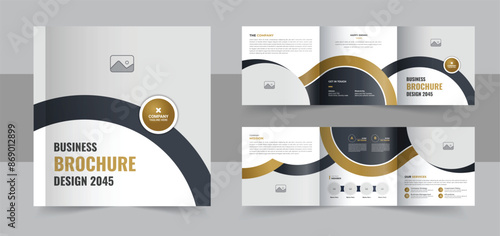 Business square trifold brochure design template, Bifold brochure vector layout