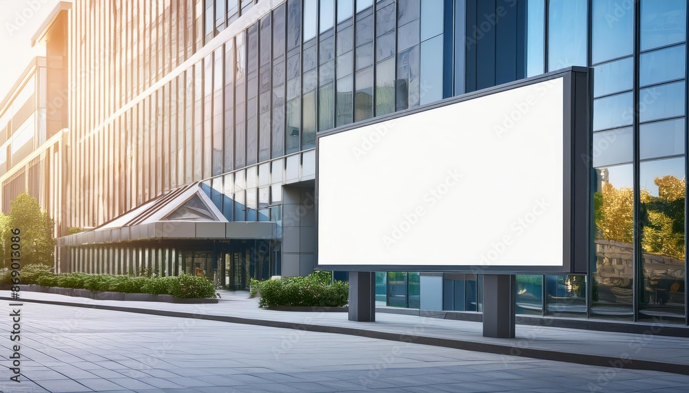 Blank Billboard on Modern Building Facade in Daylight for Advertisement Blank Billboard on Modern Building Facade in Daylight for Advertisement
