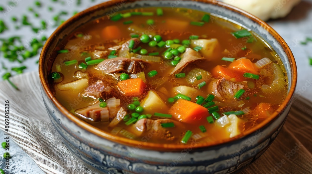 Goose soup served with dumplings and vegetables Goose soup served with dumplings and vegetables