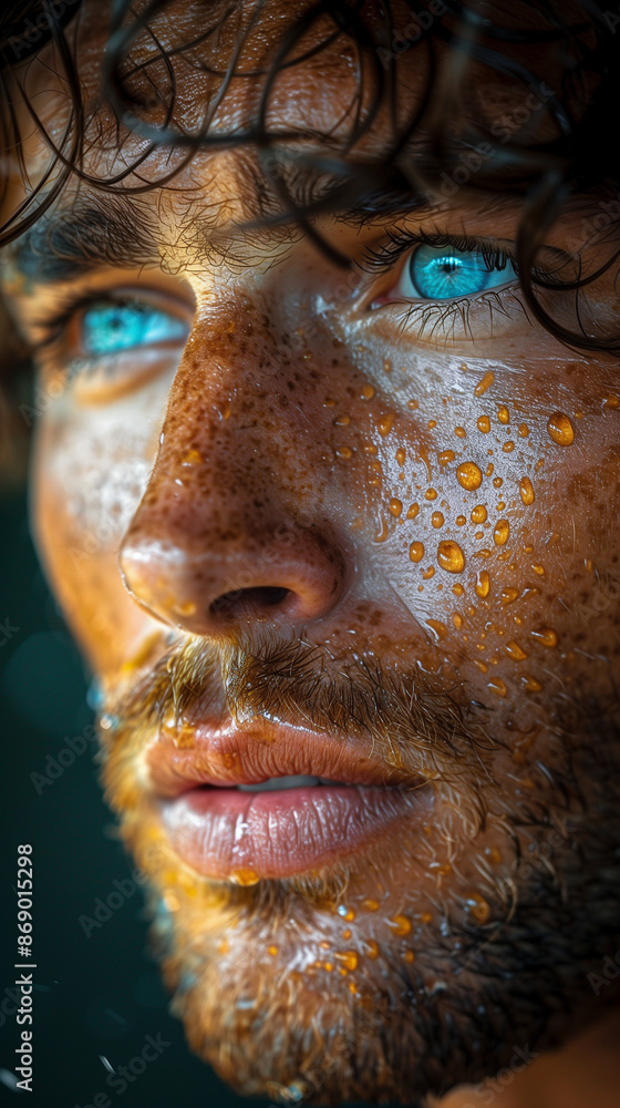 portrait of a man with water drops portrait of a man with water drops