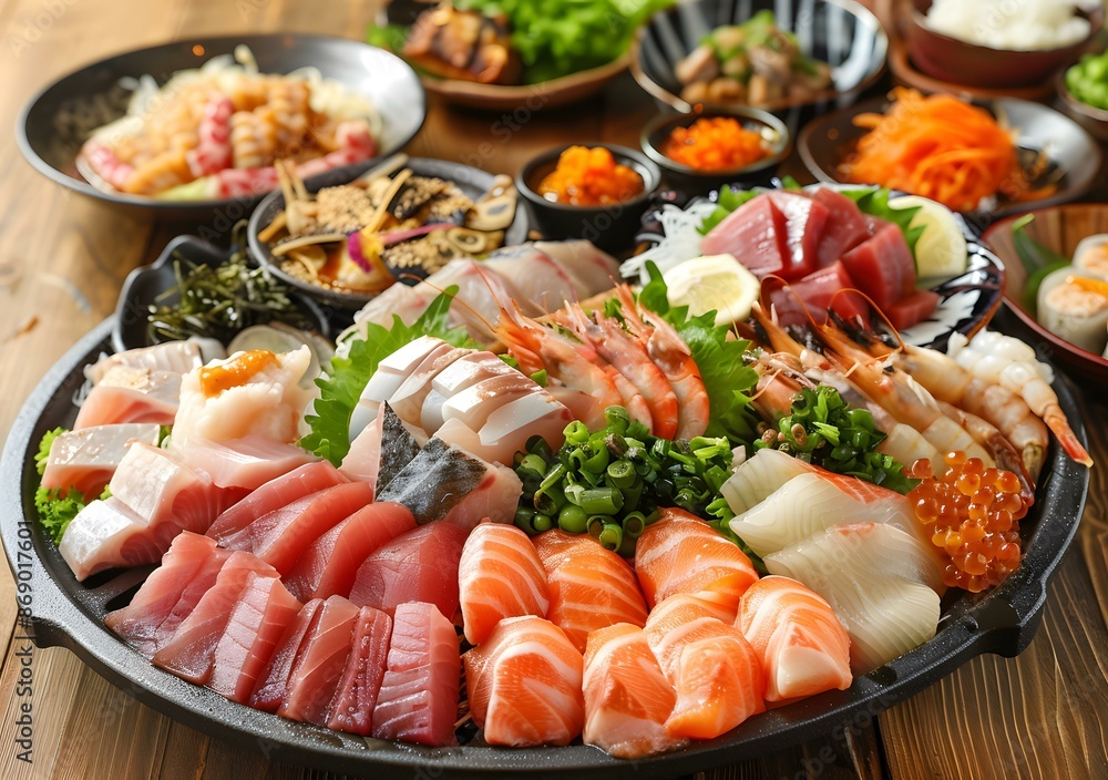 Assortment of Fresh Raw Seafood Sashimi Platter Assortment of Fresh Raw Seafood Sashimi Platter