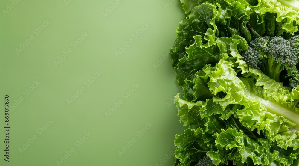 Close-Up of Fresh Green Lettuce Leaves on a Light Green Background Close-Up of Fresh Green Lettuce Leaves on a Light Green Background