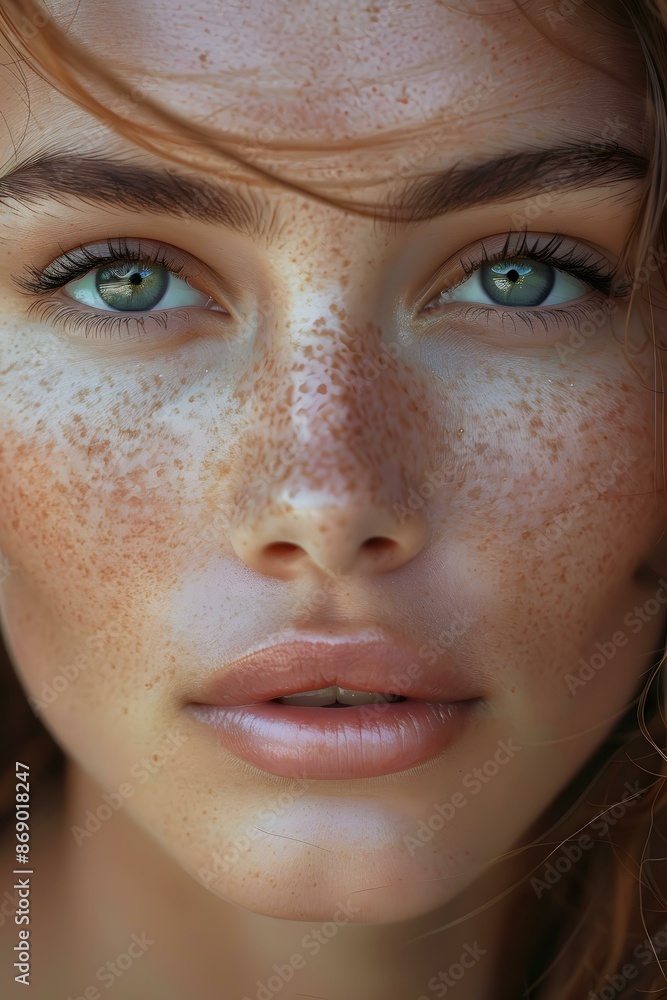 Fototapeta premium Close-up Portrait of a Woman with Freckles