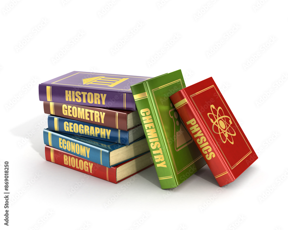 Naklejka premium 3d render of stack old colorful school books on a white background.
