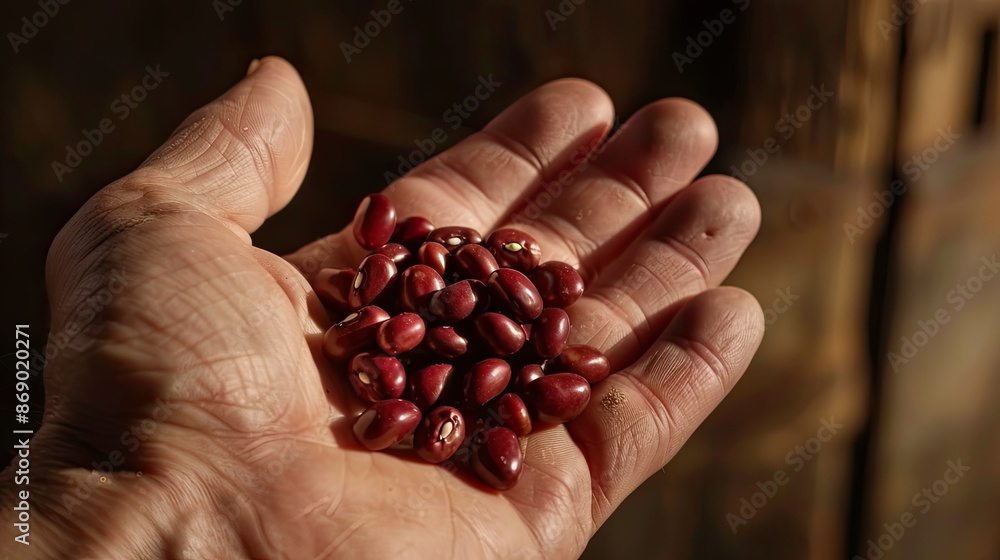 Adzuki Beans Held in Human Hands Natural Texture and Shadows Simple Plant Based Still Life Adzuki Beans Held in Human Hands Natural Texture and Shadows Simple Plant Based Still Life