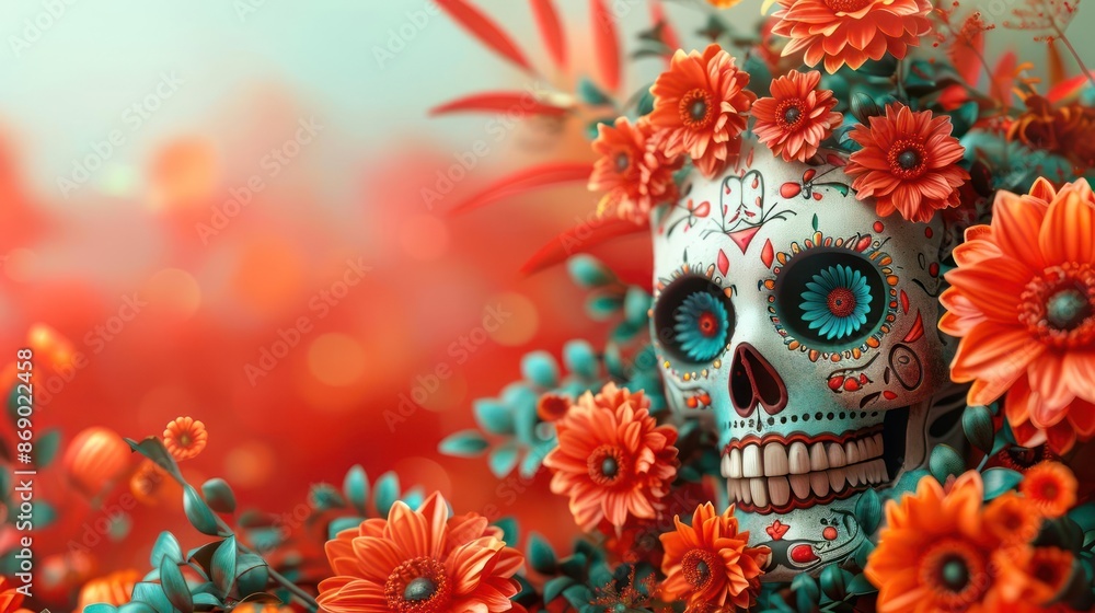 Skeletal Figure in Harmony with Flowing Vibrant Hues