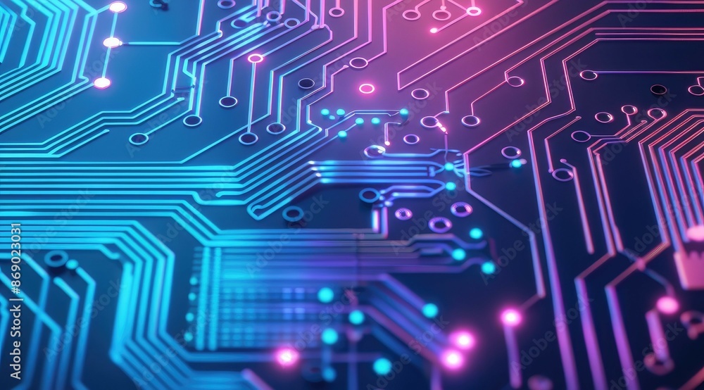 Luminescent Neon Circuitry, Futuristic Technology Background with Glowing Elements and Electronic Design Luminescent Neon Circuitry, Futuristic Technology Background with Glowing Elements and Electronic Design