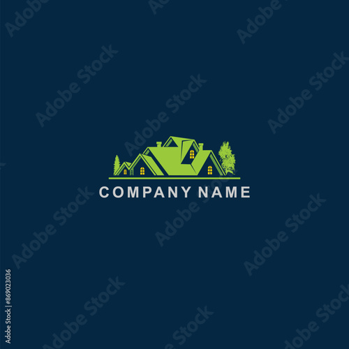 classic style house logo, with soft colors and trees on side, suitable for real estate 
logos, brokers, developers or tenants of buildings and apartments