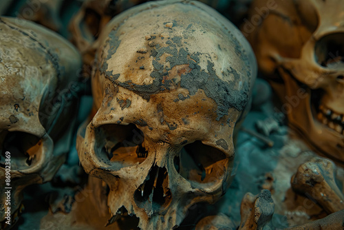 Skulls and bones, eerie and mysterious photo