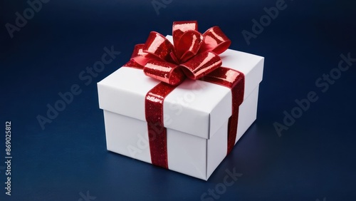 Elegant Minimalist Composition with Red Ribbon Bow and Contained Gift