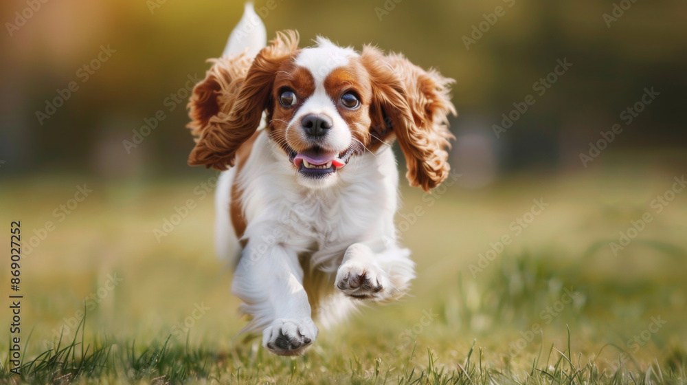 A brown and white dog is running through a field of grass, having fun outdoors A brown and white dog is running through a field of grass, having fun outdoors
