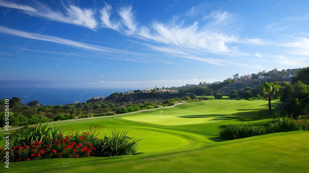 Landscape with an upscale coastal golf course image Landscape with an upscale coastal golf course image