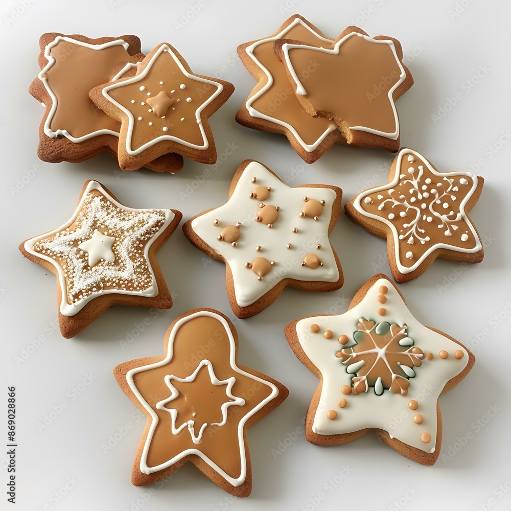 Various shapes of gingerbread cookies decorated with white and brown icing Various shapes of gingerbread cookies decorated with white and brown icing